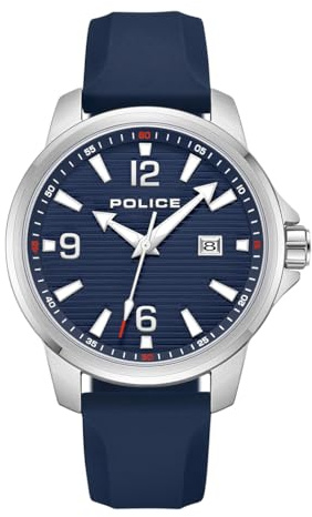 Police Mensor Uhr für Herren in der Farbe Blau mit Armband aus Silikon, Wasserdichtigkeit: 5 bar, Gehäusedurchmesser: 44 mm, PEWJN0020901