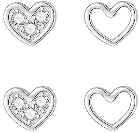 Hmzidz 925 Sterling Silber Damen Schmuck - Asymmetrische Ohrringe Set, Klein Ohrstecker Glitzer Silber Herz Mit Zirkonia, Piercing Ohrringe, Diamant Stecker für Damen Mädchen