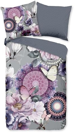 Traumschloss Comfort Flanell Bettwäsche »Philippa«, Mandalas, Blumen und Schmetterlingen, grau, 135x200 & 80x80, 100% Baumwolle, wärmend & kuschelig, mit Reißverschluss, Kissen und Bettbezug