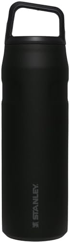 Stanley IceFlow Cap and Carry+ Botella de agua de 24 onzas, tapa giratoria de boca ancha, ligera y a prueba de fugas para viajes y gimnasio, acero inoxidable aislado, sin BPA, color negro