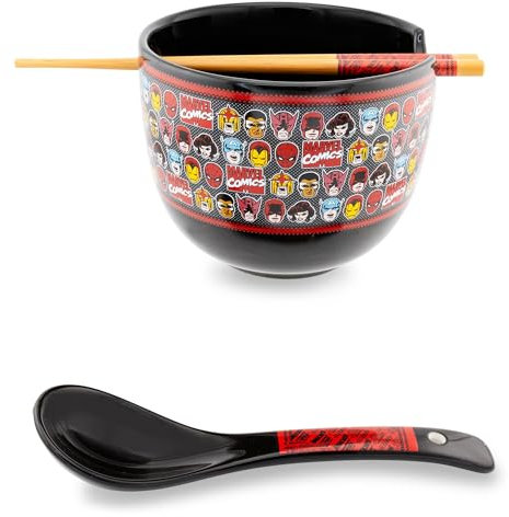 Marvel Comics Superheroes - Juego de vajilla de cerámica Ramen | Incluye cuenco de fideos de 20 onzas, palillos de madera y cuchara