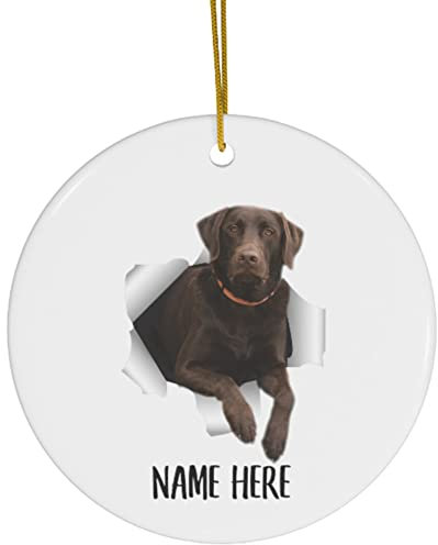 Weihnachtsbaumschmuck 7.3 cm, Niedlicher Labrador Retriever Brown Personalisierter Name Runde Keramik Ornament Mode Christbaumschmuck Anhänger Ideal Weihnachtsschmuck Für Holiday Party