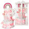 XXL Handgemachte Windeltorte Mädchen mit Geschenkverpackung, Kuscheltier, Bio Mulltücher, Grußkarte, Söckchen, Pampers Windel, Baby Geschenk, Geburtsgeschenk Mädchen, Babyparty (Rosa)
