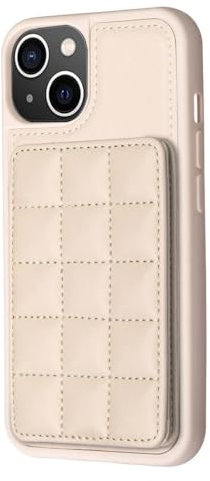 Reevermap iPhone 15 Case with Card Holder, Shockproof Wallet Plaid PU Leather Silicone Bumper Case Magnetic Flip Kickstand Protective Skin Cover for iPhone 15, Beige