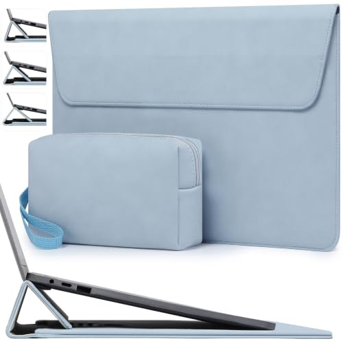 HYZUO 15 Zoll Laptophülle Tasche mit Verstellbarem Ständer, Blass Blau | für MacBook Air 15 M5 A3448 M4 A3241 M3 A3114 M2 A2941 2026-2023, MacBook Pro 15, 15 Surface Laptop 7/6/5/4