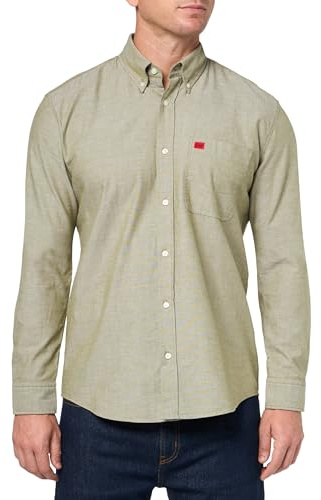HUGO Men's Slim Fit Long Sleeve Oxford Button Down Shirt, Celery Green, Large