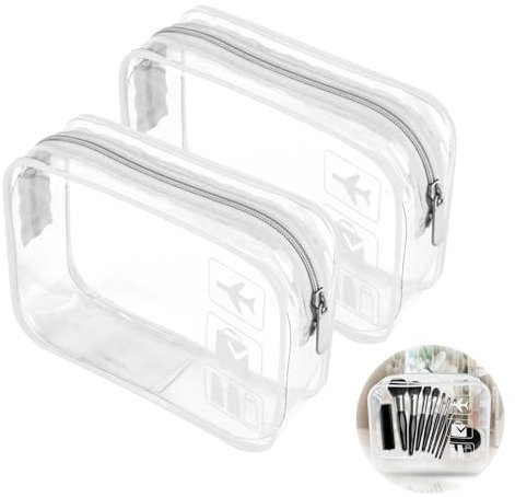 2 Pièces PVC Étanche Trousses de Maquillage Toilette Transparente Voyage, Sac Transparent Avion avec Glissière pour Les Hommes,Femme