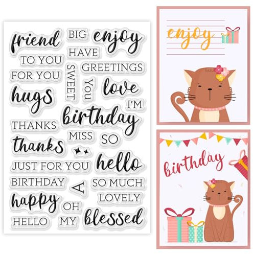 ORIGACH Feiern Wörter klare Stempel für Kartenherstellung Geburtstag Grüße Segen Wörter Transparente Silikonstempel für DIY Scrapbooking und Album Dekorative