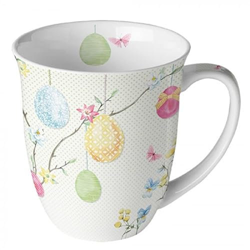 Ambiente Teetasse Kaffeetasse Becher Mug 0,4 l Ostern Ostereier Pastellfarben Fine Bone China Porzellan hanging eggs