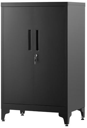 SONGMICS Aktenschrank, Mehrzweckschrank, Büroschrank mit 2 Türen, Schrank abschließbar, Aufbewahrungsschrank aus Stahl, für Arbeitszimmer, Wohnzimmer, Mattschwarz OMC012B01