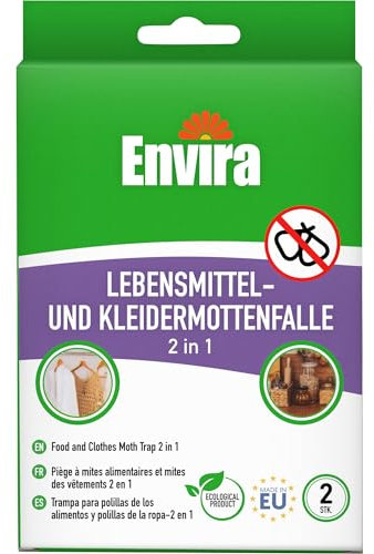 Envira Lebensmittelmotten- und Kleidermottenfalle 2 in 1, 2 Stück - Mottenfalle für 3 Monate Mottenschutz gegen Kleidermotten & Lebensmittelmotten - Alternative zu Schlupfwespen