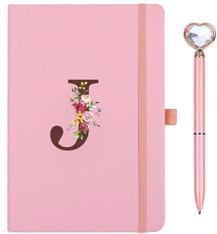 Personalisiertes A5 Notizbuch mit Initialen, PU Leder Journal mit Stift, Stifteschlaufe, 200Seiten, Tagebuch für Erwachsene Freundin Mädchen Frauen Geburtstag Abschluss Geschenk Muttertagsgeschenk(J)