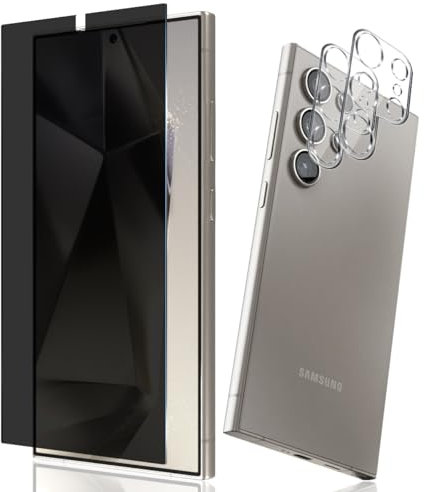 AnnhanT Verre Trempé pour Samsung Galaxy S24 Ultra. Galaxy S24 Ultra Protection d'écran Confidentialité 1 Pcs et Galaxy S24 Ultra d'objectif Protecteur 2 Pcs, 9H Anti Espion pour Galaxy S24 Ultra