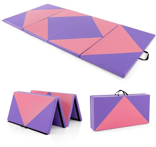 GOPLUS Turnmatte klappbar, 240×117×5cm Weichbodenmatte mit 2 Tragegriffen & Klettverschlüssen, Gymnastikmatte für Gymnastik, Yoga & Spielen, Sportmatte Fitnessmatte für zuhause (Rosa + Lila)