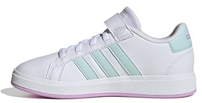 adidas Unisex Kinder Grand Court Court Elastic Lace and Top Strap Shoes, FTWR White/semi Flash Aqua/Bliss Lilac, 31 EU