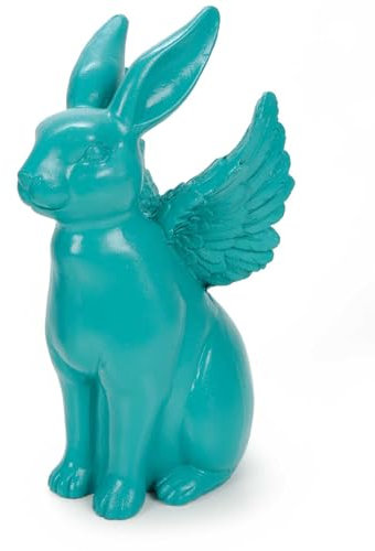 Bubble Store Osterhase mit Engelsflügeln, Hase Dekofigur aus Polyresin für Ostern, Osterdeko für Indoor und Outdoor geeignet (Türkis)