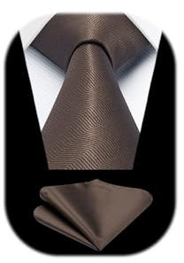 HISDERN Krawatten für Herren Braun Klassische Krawatte mit Einstecktuch Set Hochzeit Formal Elegante Einfarbig Taschentuch Business Party