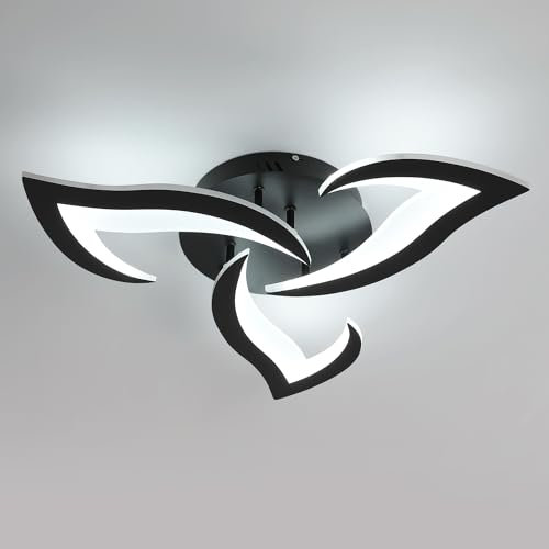Comely Plafonnier LED, Luminaire Plafonnier 58cm 36W 4000LM, Lustre Salon Moderne, Lampe de Plafond de Pétale pour Salon Chambre Cuisine Salle à Manger, Lumière Blanche 6500K, Noir