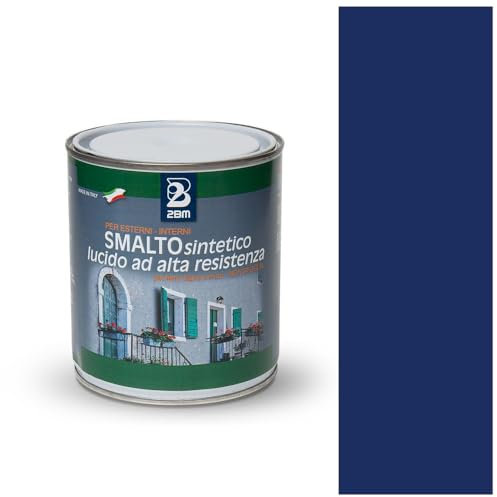 2BM Smalto Sintetico ad Alta Resistenza Blu Zaffiro RAL5003 a Solvente Brillante Inodore, Non Ingiallente, Adatto a Legno, Metallo e Muro, Per Interni ed Esterni | Formato 0,125 lt