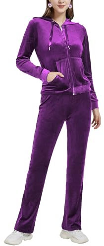 Woolicity Tuta Sportiva Donna in Velluto Completi Felpa con Cappuccio Pantaloni Jogging Invernale Passeggiata Casual Pigiama Ginnastica Viola S