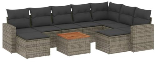 QJBSAVVA Sitzbank Outdoor Lounge Möbel Outdoor Eckbank Gartenbank - 10-TLG. Garten-Sofagarnitur mit Kissen Grau Poly Rattan für Draußen Garten Versammlungen Innenhof