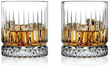 BOSHYUM Weingläser, Whiskygläser, 2 Stück, kristallklar, Whiskybecher mit Geo-Design, perfekt für Scotch, Bourbon, Gin & Tonic, Cocktails
