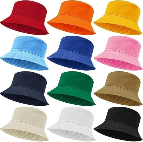 12 Pieces Bucket Hat Foldable Summer Sun Hat Travel Beach Fishing Hat Outdoor Bucket Cap for Women Men Multicolor