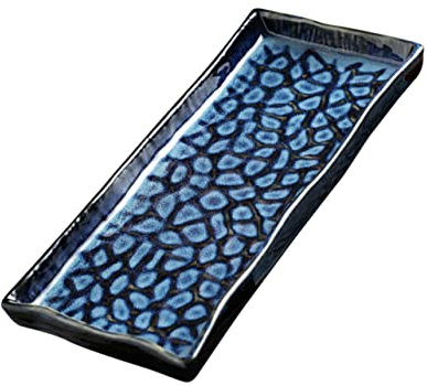 WATIIFUFU Embossed Ceramic Sushi Plate and Rectangular Serving Tray 9.5 Inch Food-Grade Porcelain Pasta and Fruit Dish for Home Restaurant Hotel Use