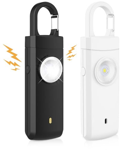 Lot de 2 alarmes de poche pour femme : 130 dB d'autodéfense avec éclairage LED et porte-clés, alarme personnelle rechargeable pour femmes, enfants, personnes âgées