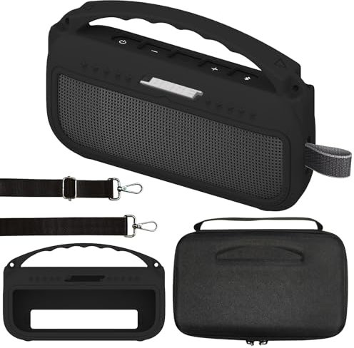 JCHPINE Silicone Cover and Hard Travel Case for Bose SoundLink Flex Bluetooth Portable Speaker, Protective Holder for Bose SoundLink Flex Speaker Accessories (Black Case)