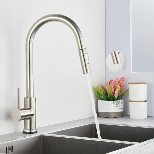 HGMAISON Pull Down Kitchen Faucet Pull Out Sprayer Brushed Nickel Sink Single Lever Mixer Tap