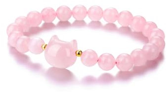 Jovivi Cat Crystal Bracelets for Womens,Natural Rose Quartz Gemstone Healing Crystal Bracelet Jewellery Cat Lovers Gifts for Women Her Ladies Anniversary Valentines Birthday