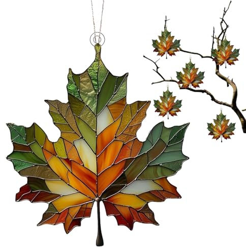 Maple Leafs Stained Acrylic Window Hanging Ornament, Stained Glass Window Hangings, Maple Lea-f Pendant Ornament, Maple Lea-f Hanging Wall Window Door Decor, Fall Thanksgiving Festival Party Supplies