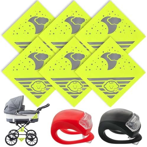 GOMETY Reflektoren für Kinderwagen 6 Stück, 12 x 12 cm Universal Sicherheits Reflektoren mit Klettverschluss, Kompatibel mit Allen Kinderwagen Geeignet für Rucksäcke Fahrräder Rollstühle