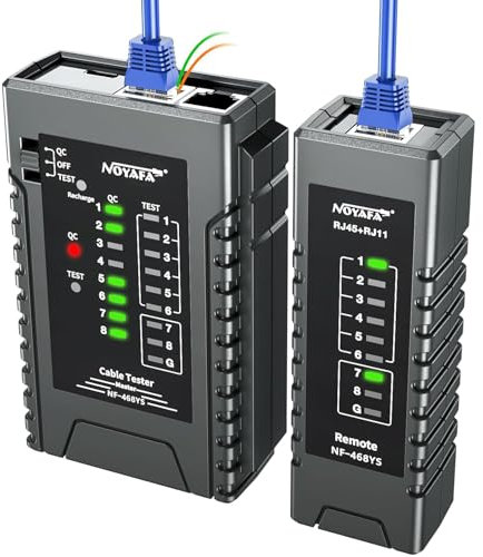 NOYAFA Tester per cavi di rete NF-468YS, tester per cavi Ethernet ricaricabile per RJ11, RJ12, RJ45, CAT5, CAT6, CAT7, tester di continuità, funzione PoE, controllo cavi UTP/STP, strumenti di rete LAN