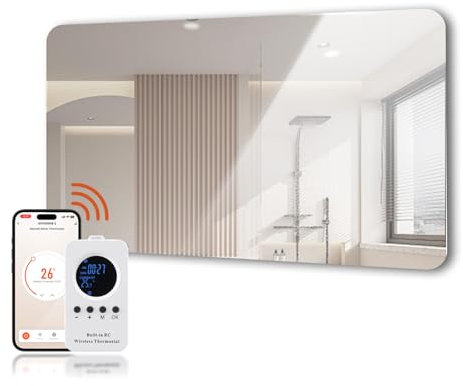 YZJ Hocosyme Specchio Riscaldato a Infrarossi 960W con Telecomando,Pannello Radiante Infrarossi Specchio Bagno 80x120 CM con Protezione Surriscaldamento - WIFI (Tuya Smart)