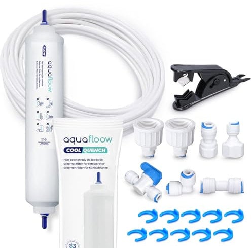 Aquafloow Fridge Water Filter Replacement, Water Supply Pipe Universal Connection Set 33 Pieces,15m Hose Connector for Refrigerator, Connection Kit for Fridge Freezers Samsung LG Bosch, 1/4,1/2,3/4