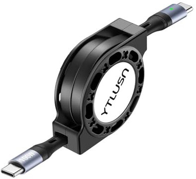 YTLUSN Cable retráctil USB C a USB C de 1,2 m LED USB C cable de carga rápida 5 A, cable de carga rápida tipo C a tipo C, cable USB C para iPhone16/15/Pro/Plus/Pro Max iPad MacBook Galaxy (1)