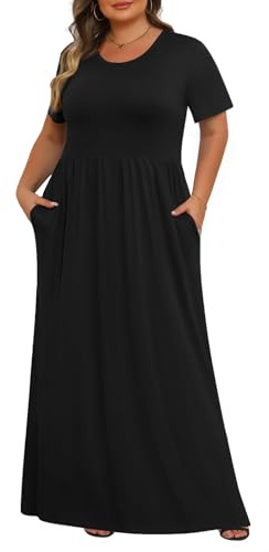 Tencede Womens Plus Size Maxi Dresses Summer 2025 Casual Short Sleeve with Pockets Long Dress 1X-5X