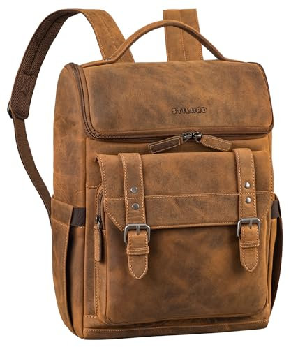 STILORD 'Gian' Sac à dos de luxe pour ordinateur 16 pouces Femme Sac à dos d'affaires Homme Vintage Sac à dos de jour en cuir véritable, Couleur:bergamo - marron