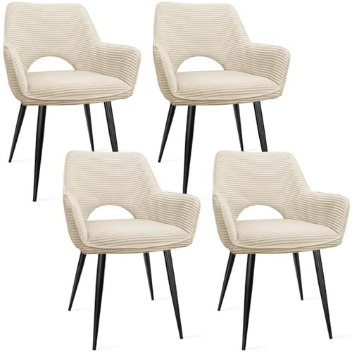 WAFTING Esszimmerstühle 4er Set,Armlehnstuhl mit Metallbeine,geeignet als Schminktisch Stuhl,Stühle Esszimmer,Samt Stuhl,Küchenstühle,Wohnzimmerstuhl,Polsterstuhl mit Samtigem Gefühl,beige