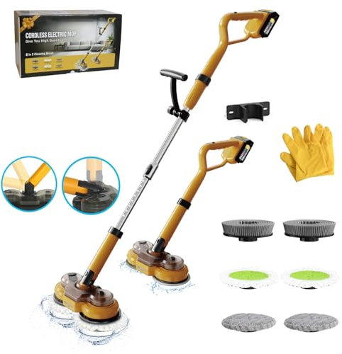 Cordless Electric Mop, 800RPM Dual Spin Floor Cleaning Mop with 6 pads, Floor Scrubber Machine with 300ml Water Tank and LED Lighting, Lightweight Floors Scrubber for Hardwood Tile Floors