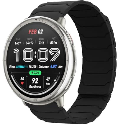 Hinnwer 20mm Armband Kompatibel mit Amazfit Active 2 Square/Active 2/Active/GTR Mini/GTS 4/GTS 4 Mini/Bip 3, Starke Magnetische Loop Silikon Ersatzarmband für Amazfit Bip 3 Pro Schwarz