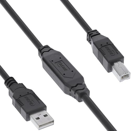 InLine USB 2.0 Aktiv-Kabel mit Signalverstärkung, USB-A zu USB-B, Druckerkabel Verlängerung, 15m, 34512A