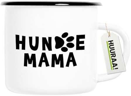 Huuraa Emaille Tasse Hundemama Tapse Geschenk 300ml Vintage Emaille Becher Hundemama Geschenkidee