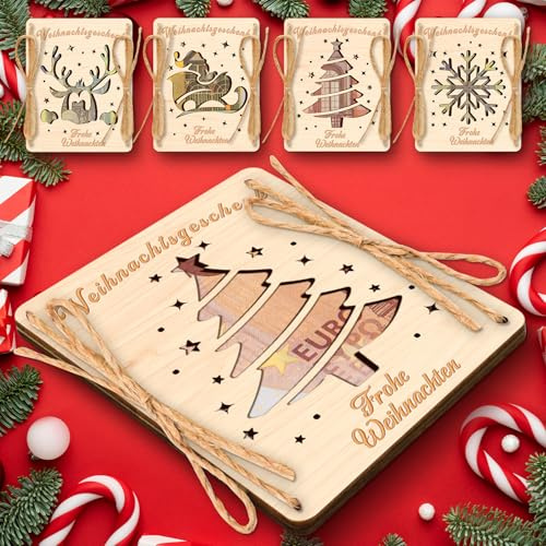 4 Stück Geldgeschenk Weihnachten Holz,Weihnachten Wunscherfüller,Geldgeschenke Verpackung für Kinder Famile Freund Kollegen