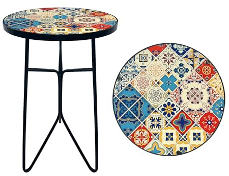 QZXYGY Mosaic Round Sode Tea Table, Outside Unique Furniture, Small End Outdoor Side Valentine's Day Dining Room Table, Indoor Balcony Outdoor Furniture, Balcony Patio Valentine's Day Decor