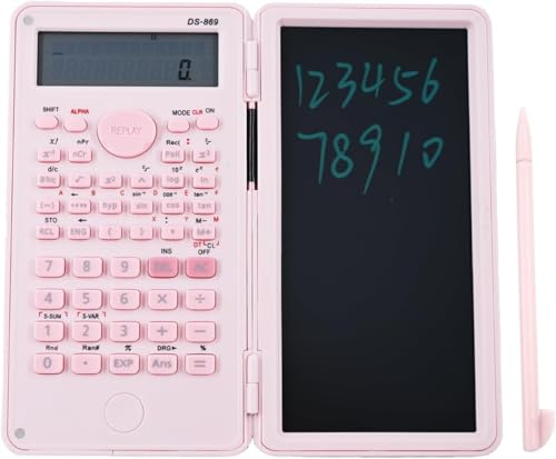 DS-869 Calcolatrice scientifica con 240 funzioni e Blocco note, calcolatrice scientifica per ingegneria a doppia funzione, con penna elettronica e display 10+2, per studenti e uffici (Rosa)