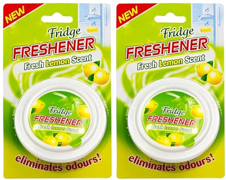Fridge Deodoriser Fresh Lemon Scent Pack of 2 - Lasts Up to 3 Months - Refrigerator Odour Eliminator - Kitchen Air Freshener for Fridge and Freezer - Neutralises Food Smells - White Wax Deodorizer