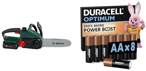 Theo Klein Bosch Kettensäge, Licht & Sound, 3+ Jahre, & Duracell Optimum AA 8 Stück, Power Boost
